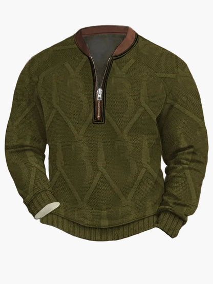 Herren Pullover mit Vintage-Look und halbem Reißverschluss – Stilvoller Freizeit-Sweater für Alltag und Outdoor