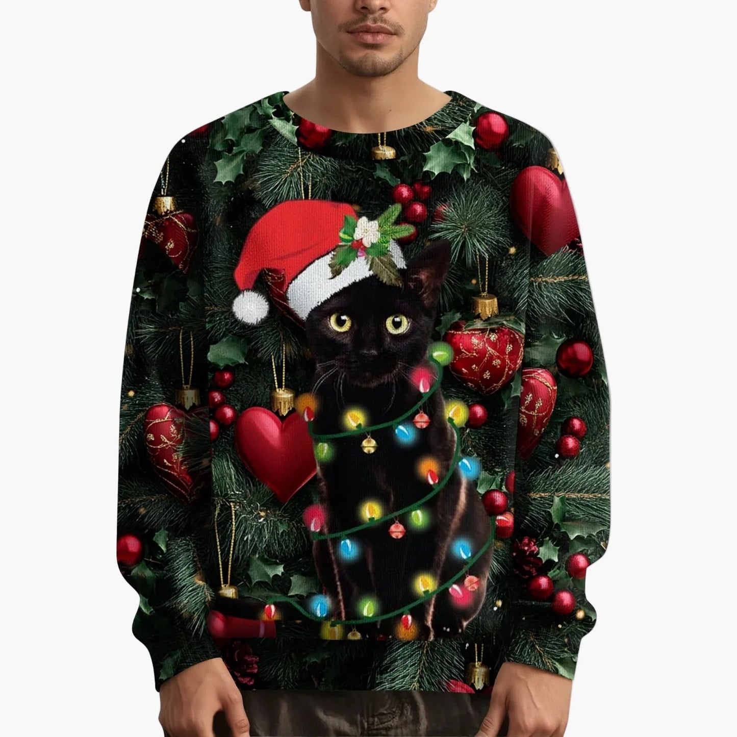 Herren Weihnachtspullover mit Katzenmotiv – Lustiger Weihnachts-Sweater für festliche Anlässe