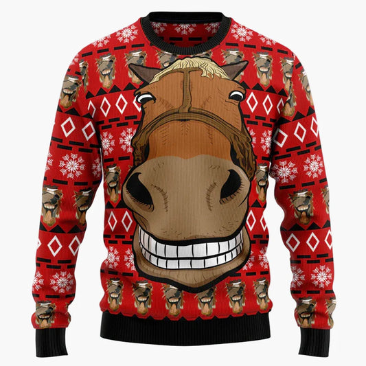 Herren Weihnachtspullover mit lustigem Pferde-Motiv – Ugly Christmas Sweater für Festtage und Partys