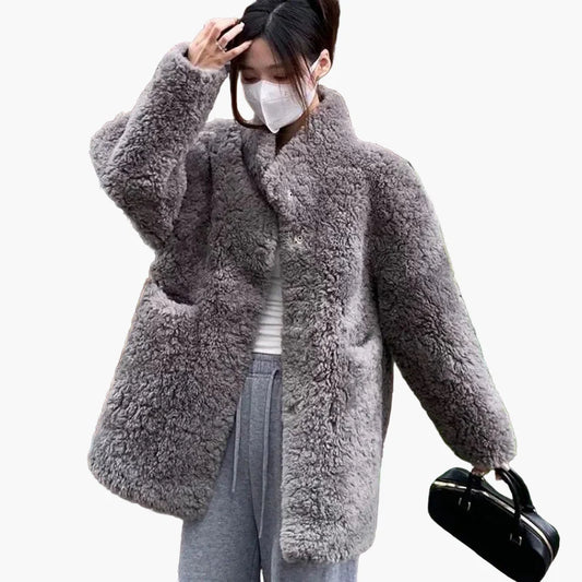 Damen Oversize Teddy Jacke – Modischer Wintermantel für Alltag und Freizeit