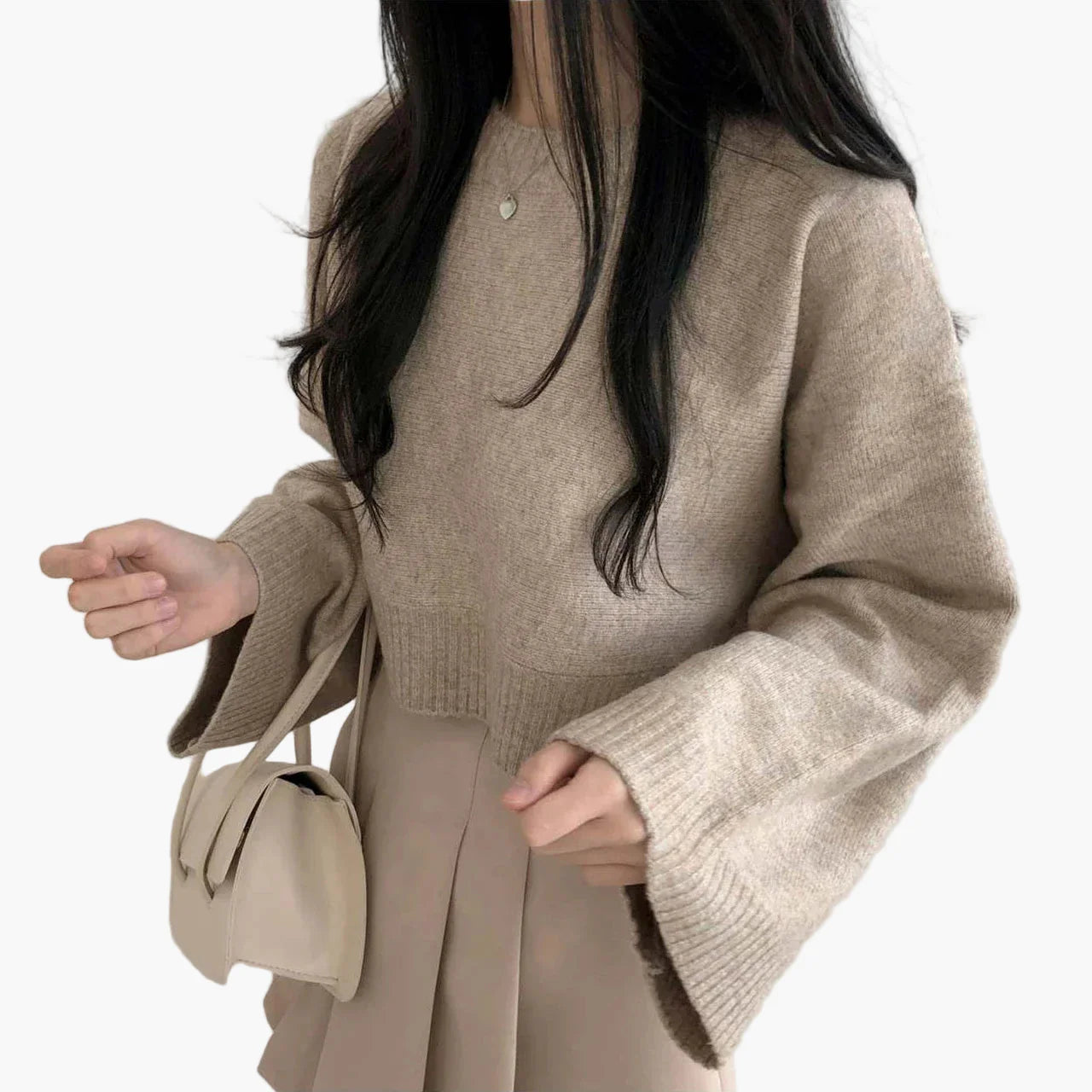 Damen Cropped Strickpullover mit weiten Ärmeln – Modisches Freizeit-Outfit