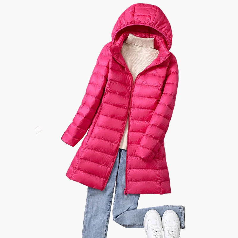 Damen Winter Steppmantel mit Kapuze – Stilvoller langer Outdoor-Puffer für Alltag und Freizeit