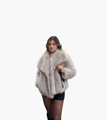 Damen Luxus Faux Fur Jacke – Eleganter Herbst Winter Look für besondere Anlässe