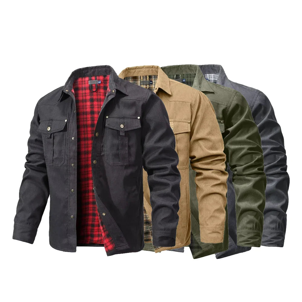 Herren Freizeit Shacket Flanell Gefüttertes Overshirt Westernstil Übergangsjacke mit Druckknöpfen