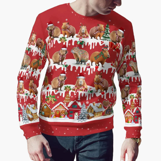 Herren Weihnachtspullover mit Capybara-Motiv – Lustiger Ugly Christmas Sweater für Erwachsene