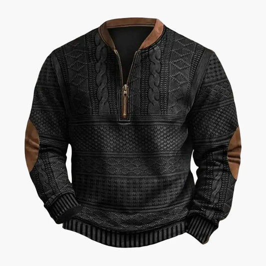 Herren Sweatshirt Halb-Zipper Rhombus Struktur Patchwork Pullover für Alltag und Outdoor