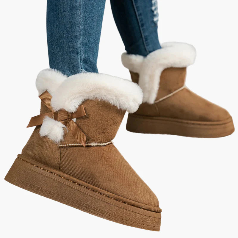 Damen Winter Stiefeletten mit Fellbesatz und Schleifendetail – Modische warme Boots für kalte Tage