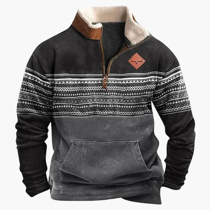 Herren Western Retro Fleece Pullover mit Ethno-Muster – Outdoor & Freizeit
