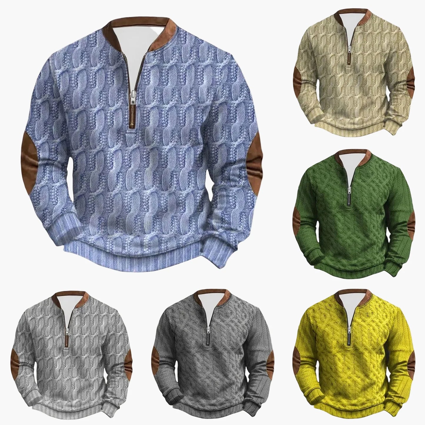 Herren Outdoor Freizeit Pullover mit Stehkragen und Reißverschluss – Modischer Strick-Look für Alltag & Freizeit