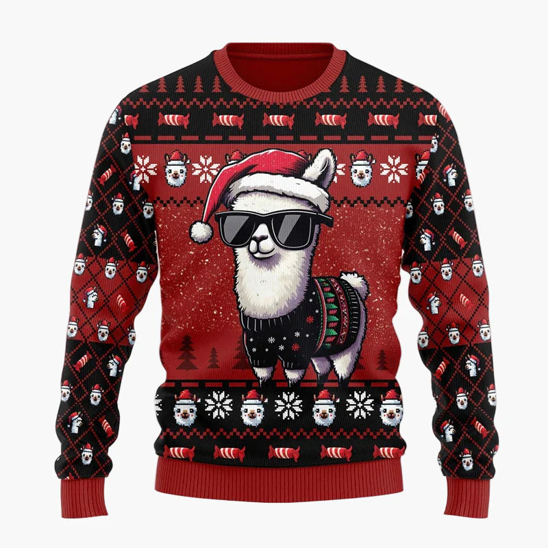 Unisex Weihnachtspullover Lustig Llama mit Sonnenbrille – Ugly Christmas Sweater für Festtage