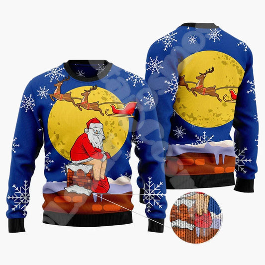 Herren Weihnachts-Pullover Lustig Santa auf dem Kamin – Origineller Ugly Christmas Sweater für Feiertage & Partys