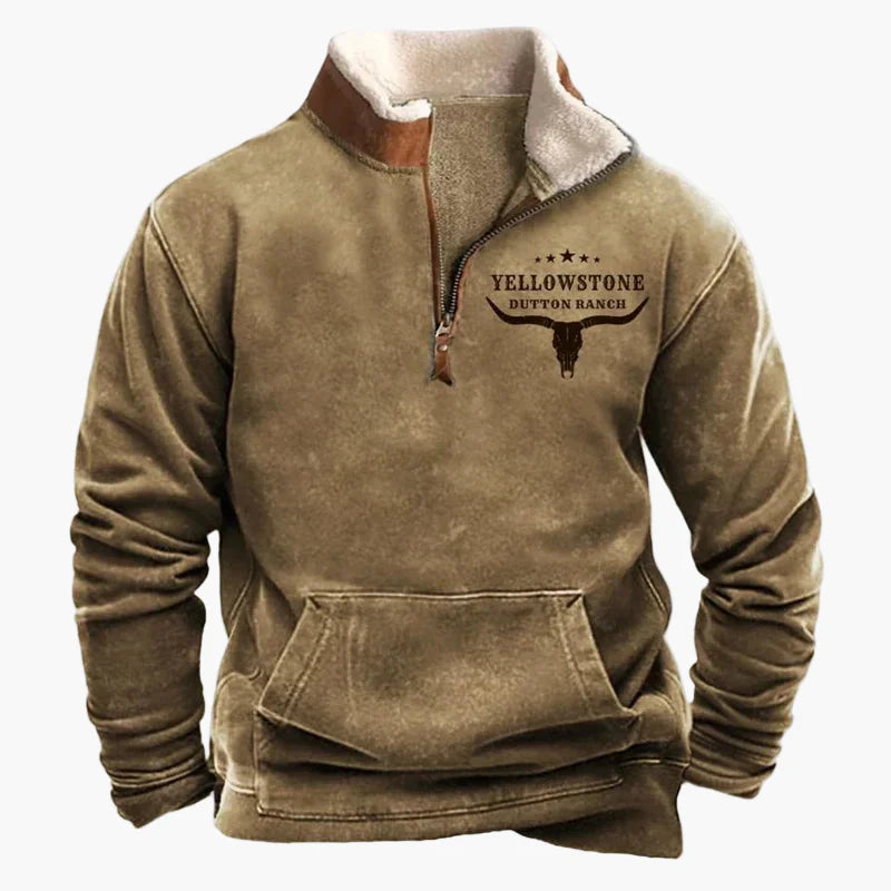Herren Pullover im Western Ethno-Stil mit Viertelreißverschluss – Perfekt für Freizeit und Outdoor