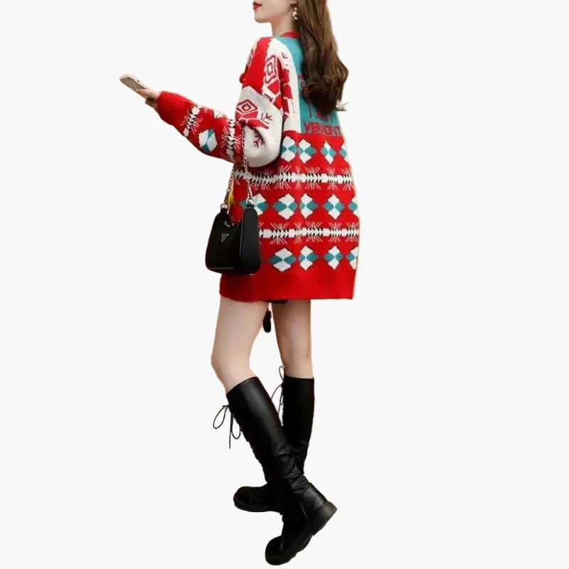 Damen Ugly Christmas Pullover Kleid – Lustiger Weihnachts-Sweater mit 3D Schneemann