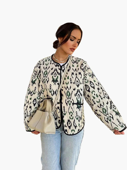 Damen Steppjacke im Boho-Stil – Casual Übergangsjacke mit modernem Muster für Alltag und Freizeit
