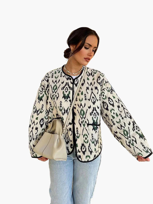 Damen Steppjacke im Boho-Stil – Casual Übergangsjacke mit modernem Muster für Alltag und Freizeit