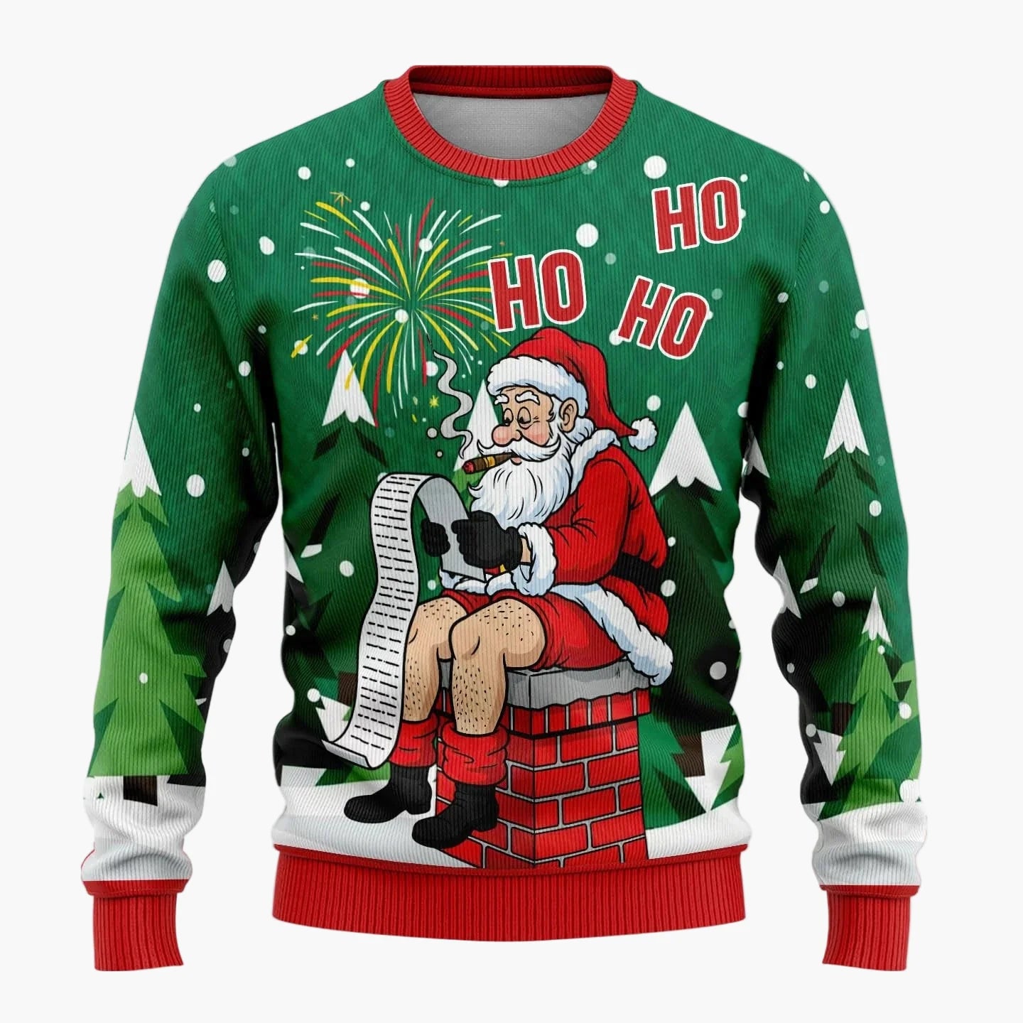 Herren Lustiger Weihnachts-Pullover Ugly Christmas Sweater mit frechem Weihnachtsmann-Motiv für Partys