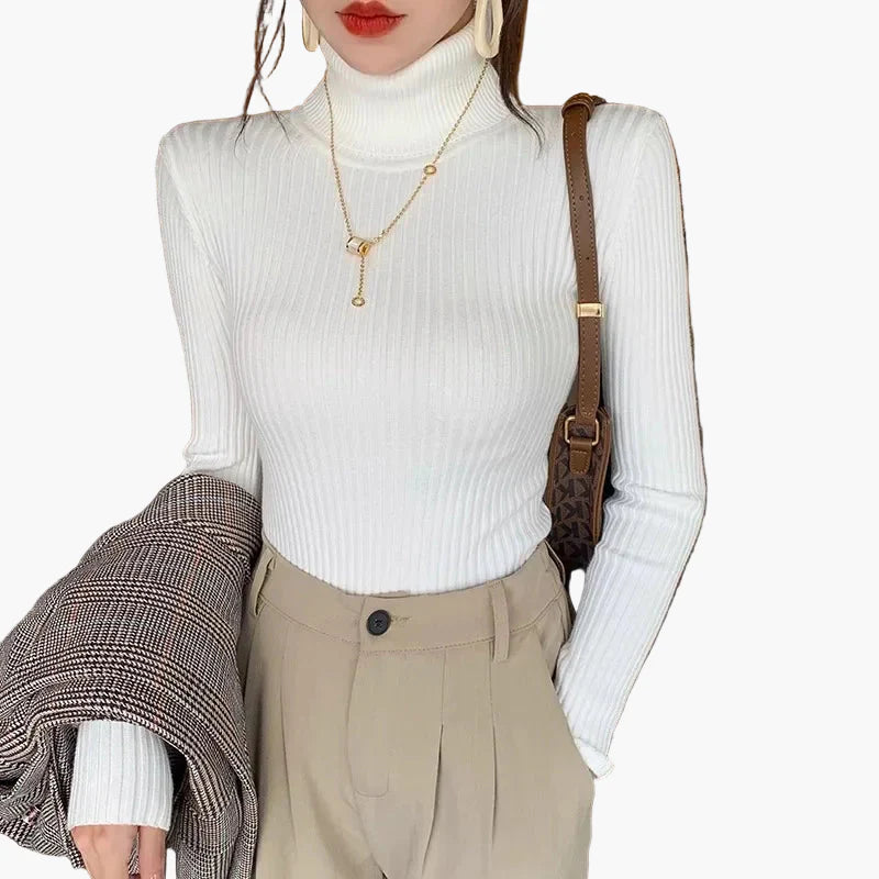 Damen Rollkragenpullover Strick Elegant Herbst Winter Langarm