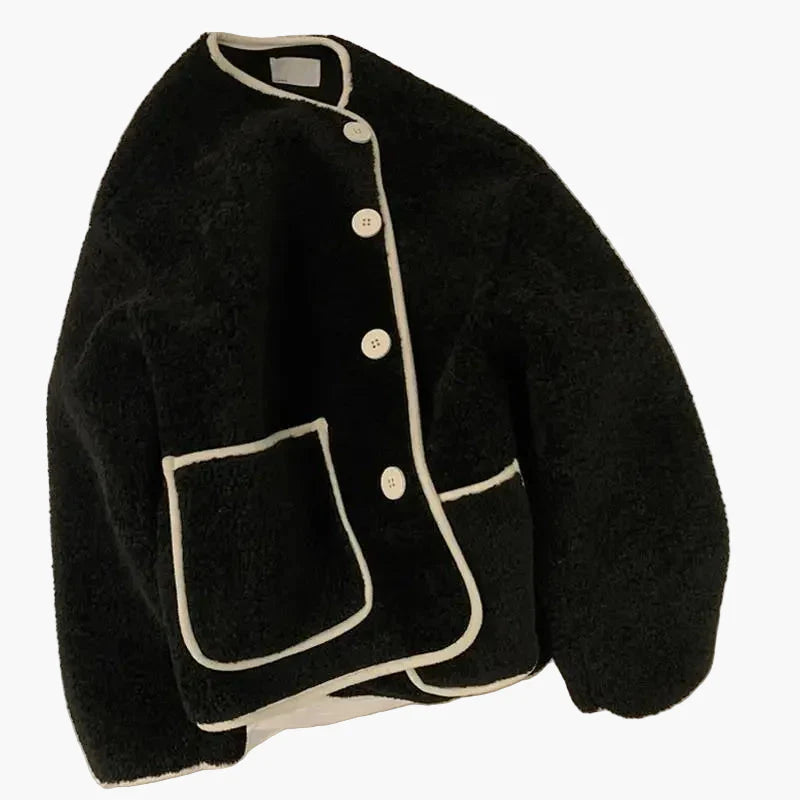 Damen Oversize Teddyjacke mit Knöpfen und großen Taschen – Lässiger Streetstyle für Herbst und Winter