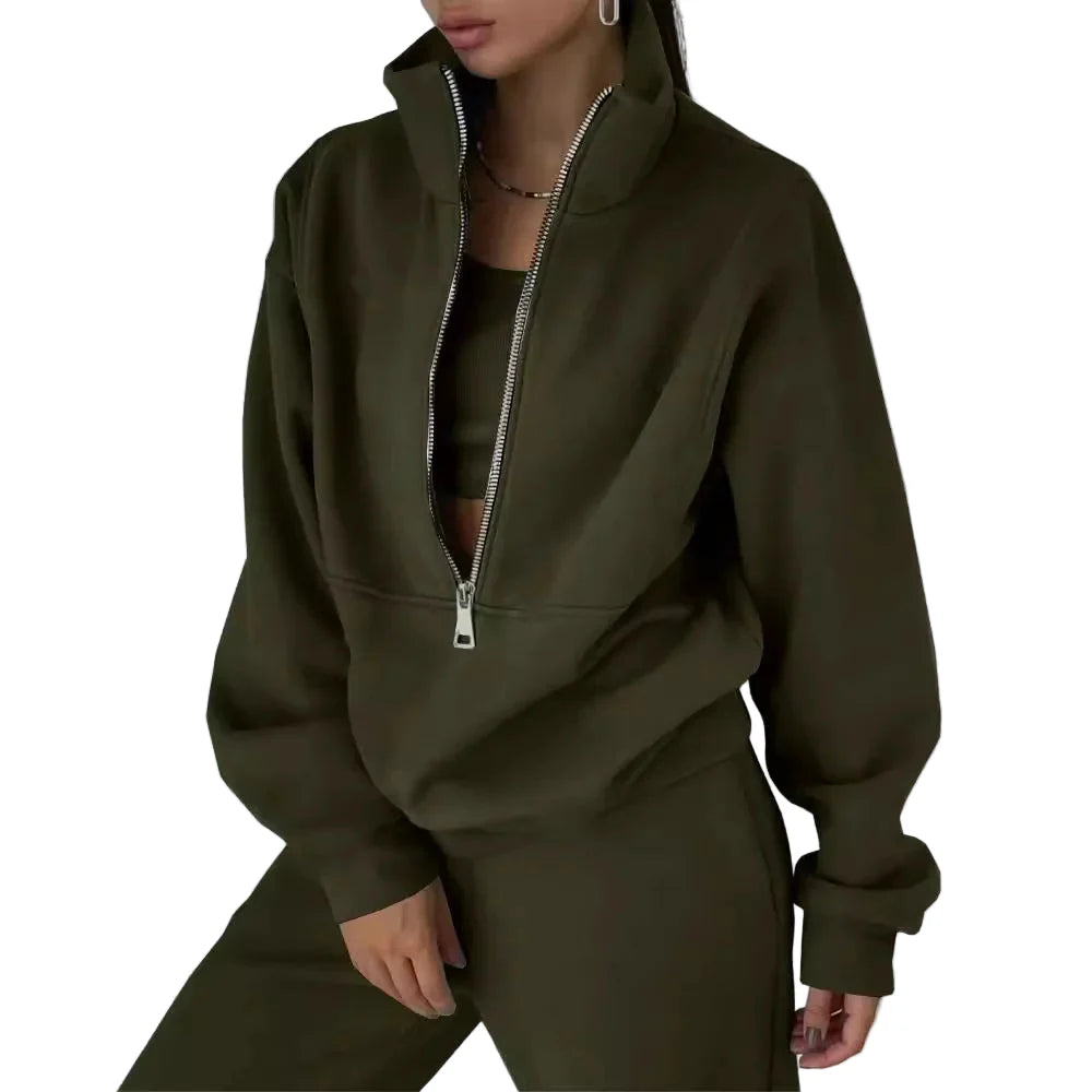 Damen Freizeit Trainingsanzug mit Reißverschluss – Modischer Zweiteiler für Sport und Alltag