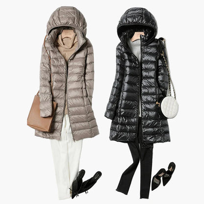 Damen Winter Steppmantel mit Kapuze – Stilvoller langer Outdoor-Puffer für Alltag und Freizeit