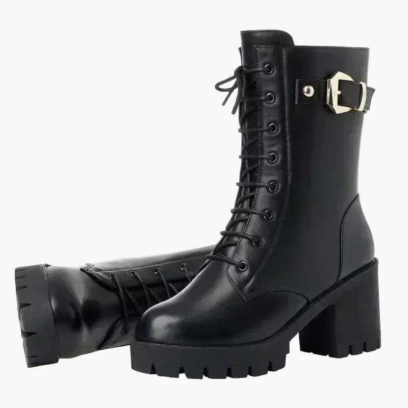 Damen Winter Stiefeletten mit Absatz und Schnürung, Warm Gefüttert, Modisch und Komfortabel