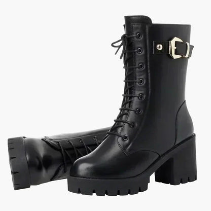 Damen Winter Stiefeletten mit Absatz und Schnürung, Warm Gefüttert, Modisch und Komfortabel