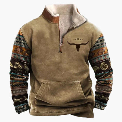 Herren Wild West Vintage Outdoor Pullover im Cowboy-Stil mit Stehkragen