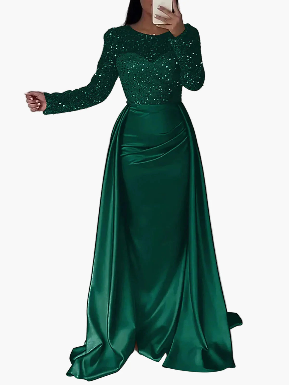 Damen Abendkleid Elegant Langarm Glitzer Pailletten Party- und Ballkleid