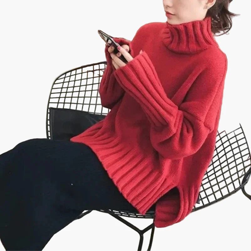 Damen Pullover im koreanischen Stil mit hohem Kragen – Bequemer, locker geschnittener Strickpullover für Herbst und Winter