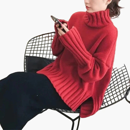Damen Pullover im koreanischen Stil mit hohem Kragen – Bequemer, locker geschnittener Strickpullover für Herbst und Winter