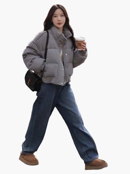 Damen Kurzjacke im Oversize-Stil für Alltag und Freizeit – Modische Winterjacke