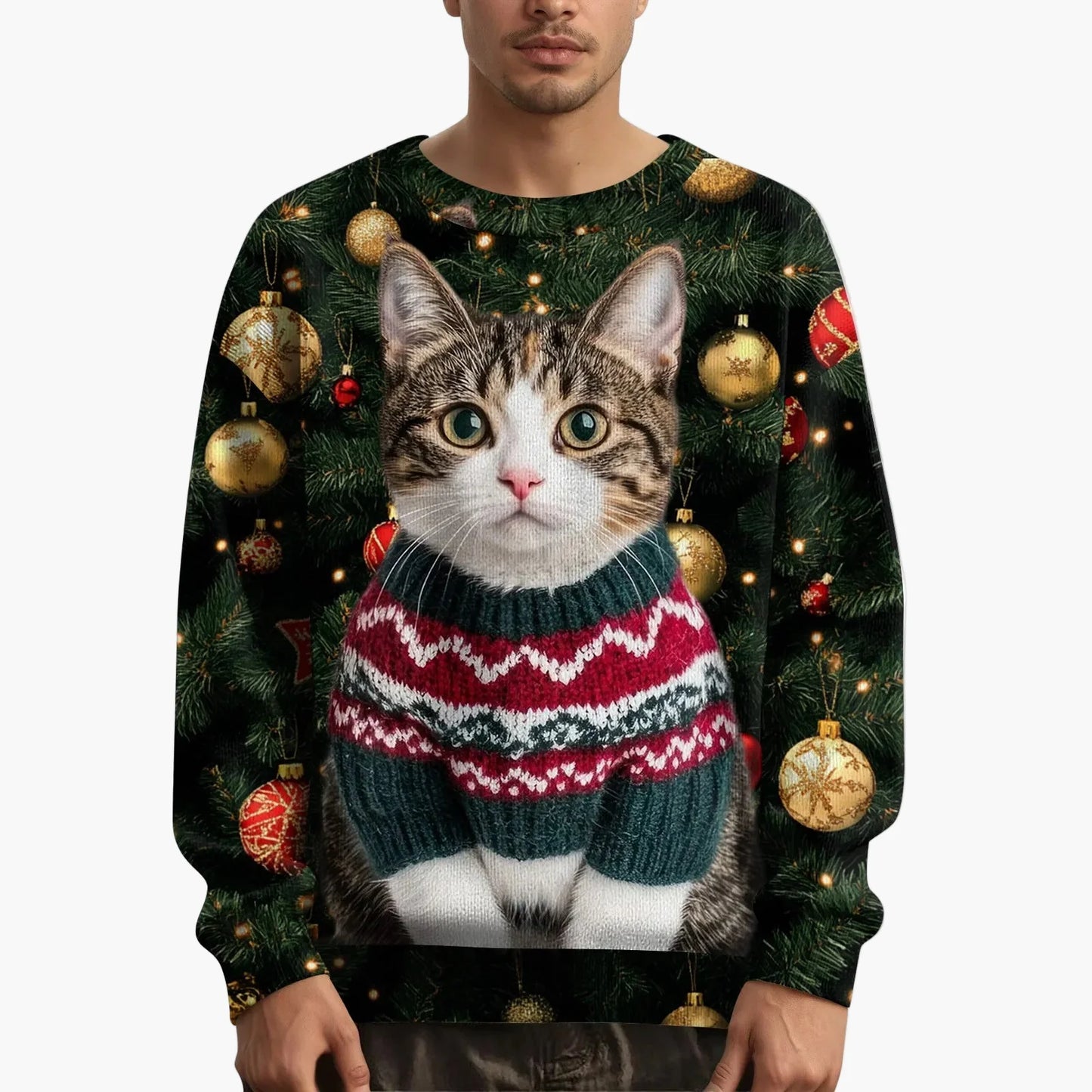 Herren Weihnachtspullover mit Katzenmotiv – Lustiger Weihnachts-Sweater für festliche Anlässe