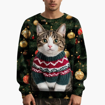 Herren Weihnachtspullover mit Katzenmotiv – Lustiger Weihnachts-Sweater für festliche Anlässe