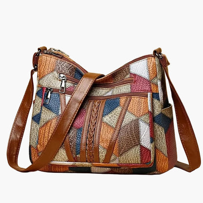 Damen Patchwork Schultertasche Vintage Stil – Modische Umhängetasche für Alltag und Freizeit