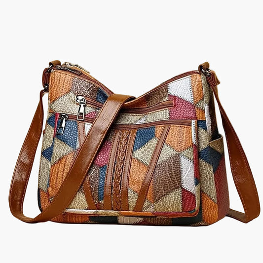 Damen Patchwork Schultertasche Vintage Stil – Modische Umhängetasche für Alltag und Freizeit
