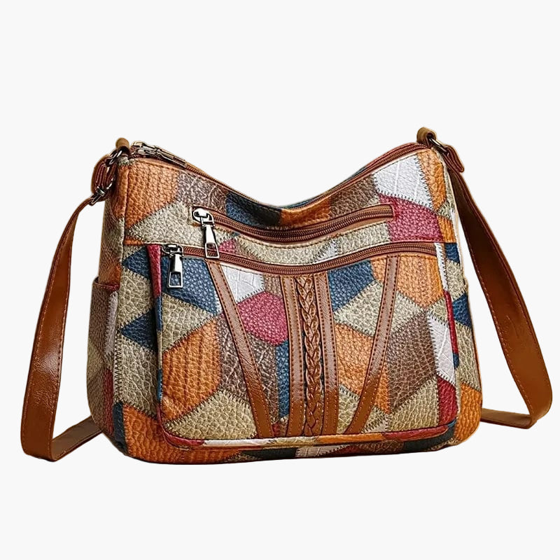 Damen Patchwork Schultertasche Vintage Stil – Modische Umhängetasche für Alltag und Freizeit