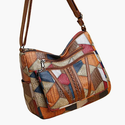 Damen Patchwork Schultertasche Vintage Stil – Modische Umhängetasche für Alltag und Freizeit