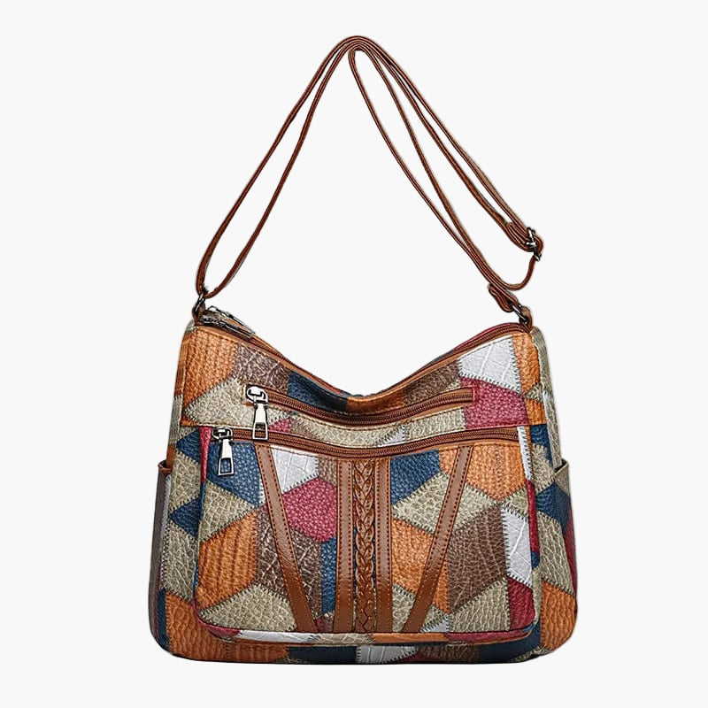 Damen Patchwork Schultertasche Vintage Stil – Modische Umhängetasche für Alltag und Freizeit