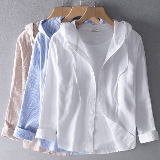 Damen Leinenbluse mit Kapuze – Casual Eleganz für Alltag und Reisen