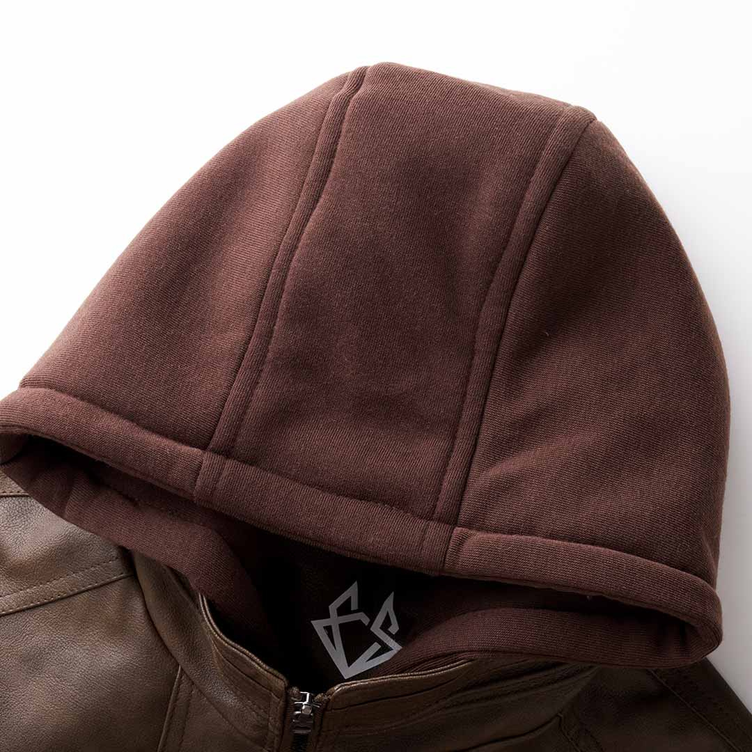 Herren Urban Streetwear Kunstlederjacke mit abnehmbarer Kapuze – Modernes Design für Alltag & Freizeit