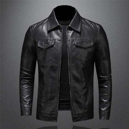 Herren Kunstlederjacke im klassischen Biker-Stil – Elegante Übergangsjacke für Alltag & Freizeit