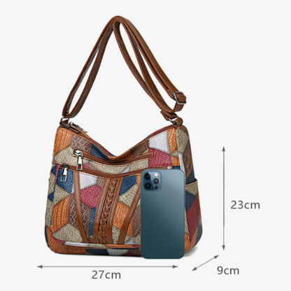 Damen Patchwork Schultertasche Vintage Stil – Modische Umhängetasche für Alltag und Freizeit