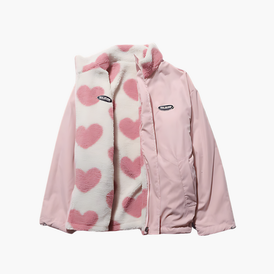 Damen Wendejacke mit Herzmuster – Fluffy Fleece & Streetstyle für Herbst und Winter