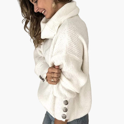 Damen Pullover mit Rollkragen und Knopfdetails – Modischer Strickpullover für Alltag und Freizeit