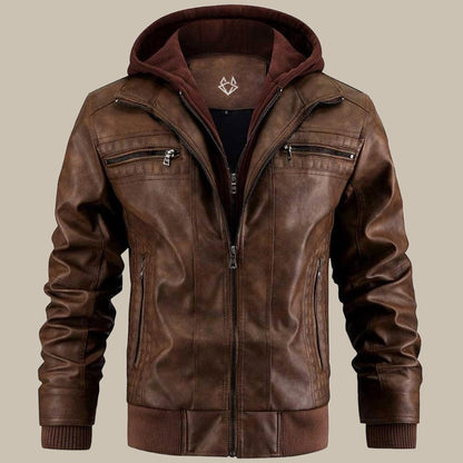 Herren Urban Streetwear Kunstlederjacke mit abnehmbarer Kapuze – Modernes Design für Alltag & Freizeit