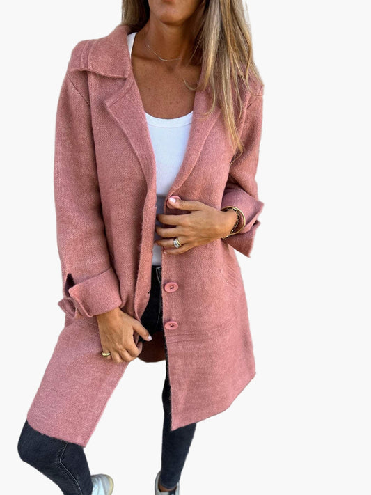 Damen Langer Casual Mantel mit Aufschlägen – Stilvoller Übergangslook für Alltag & Events