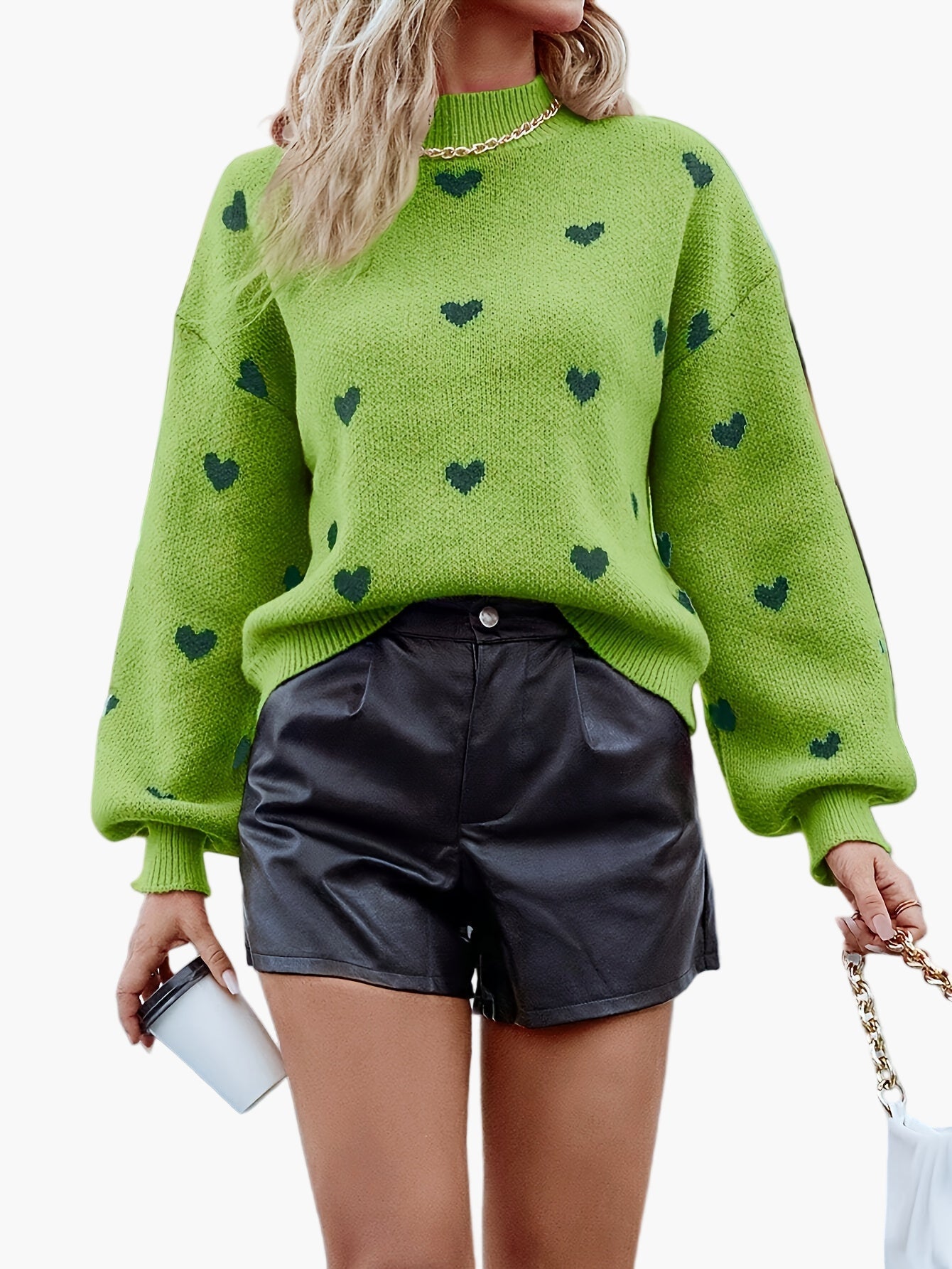 Damen Pullover mit Herzmuster, modisch und leger, ideal für Herbst und Winter