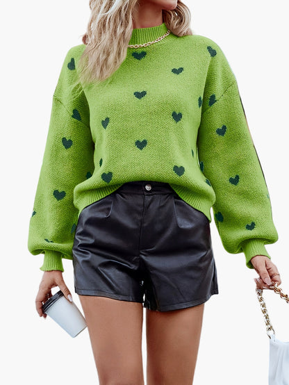 Damen Pullover mit Herzmuster, modisch und leger, ideal für Herbst und Winter