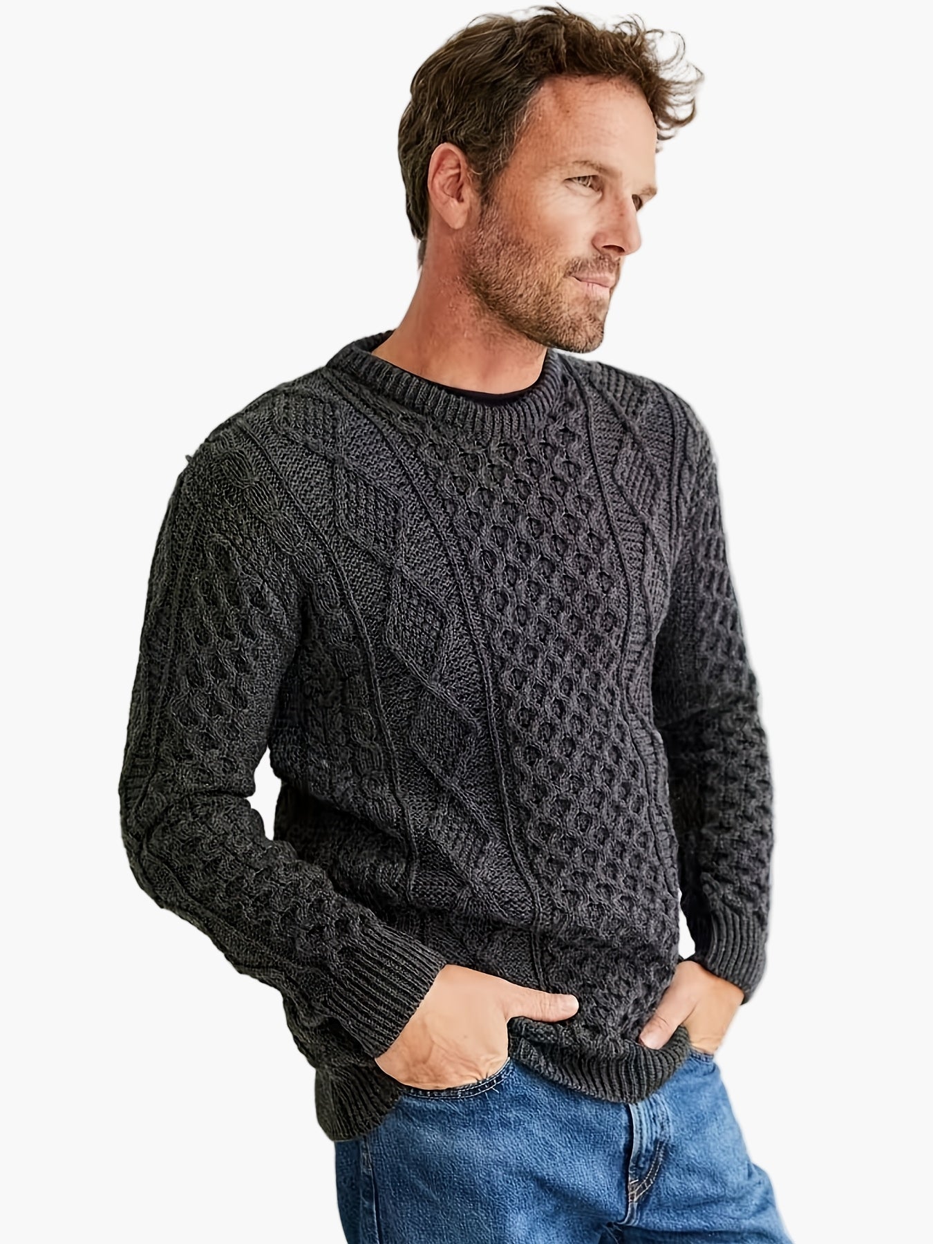 Herren Strickpullover mit Zopfmuster – Stilvoller Freizeitpullover für Alltag und Büro