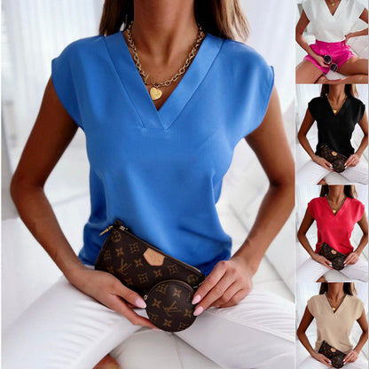 Damen Bluse mit V-Ausschnitt – Elegantes Kurzarmshirt für Alltag und Büro